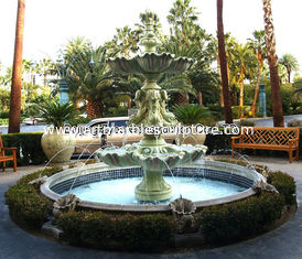 China Fuente de jardín de piedra con piscina, fuente de mármol verde para exteriores, fuente decorativa proveedor