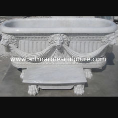 China Decoración del hogar bañera de mármol blanco con cabeza de león tallada para baño,proveedor de esculturas de China proveedor