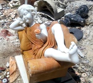 estatua de niña durmiendo en mármol pulido en silla/ escultura de piedra natural proveedor