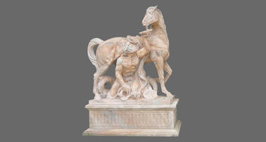 Escultura de jardín de hombre de mármol grande montando un caballo de piedra, proveedor de esculturas de talla de piedra de China proveedor