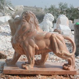 Naturaleza Estatua de leones tallados en piedra escultura de animales de mármol rosa, proveedor de tallado en piedra proveedor