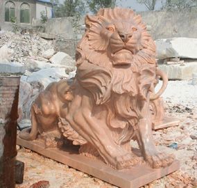 Naturaleza Estatua de leones tallados en piedra escultura de animales de mármol rosa, proveedor de tallado en piedra proveedor