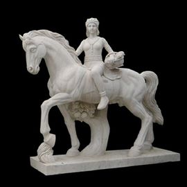 Escultura de figura de talla de piedra, estatua de niña de mármol blanco montando a caballo, proveedor de tallas de piedra proveedor