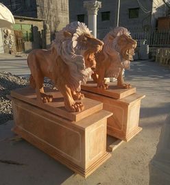 Decoración de jardín Escultura de animales de mármol rosa de leones caminando de piedra, proveedor de tallado de piedra proveedor