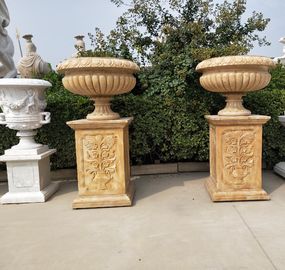 Esculturas de mármol para macetas de piedra tallada, proveedor de estatuas de jardín de piedra para exteriores proveedor