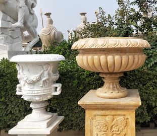 Escultura de maceta de mármol para exteriores, maceta de piedra tallada, proveedor de estatuas de jardín de piedra proveedor