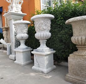 Escultura de maceta de mármol para exteriores, maceta de piedra tallada, proveedor de estatuas de jardín de piedra proveedor