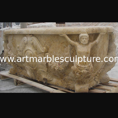 Hotel Deocration bañera de travertino beige con escultura de estatuas para el baño,proveedor de esculturas de China