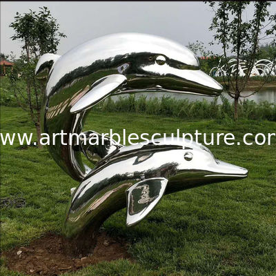Estatua de delfín de metal para exteriores de acero inoxidable con pulido espejo, Proveedor de esculturas de acero inoxidable