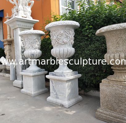 Esculturas de mármol para macetas de piedra tallada, proveedor de estatuas de jardín de piedra para exteriores