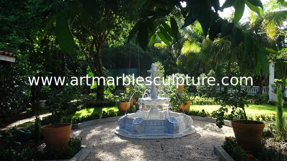 Fuente blanca de piedra para parque al aire libre, fuente de agua tallada en mármol blanco para jardín, proveedor de esculturas de talla de piedra de China